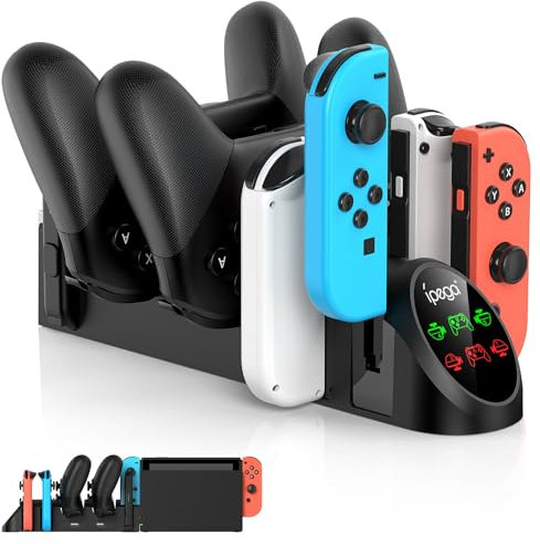 FASTSNAIL Ladestation Kompatibel mit Nintendo Switch&Switch OLED für Joy Cons, Controller Ladestation für Pro Controller, Zubehör Ladegerät Ständer Kompatibel mit Nintendo Switch