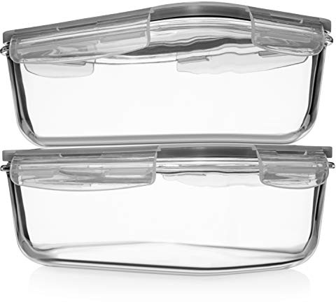 8 Cups/ 63 Oz 4 Piece (2 containers + 2 Lids) Large Glass Food Storage/ Baking Containers with Locking Lids . Ideal for Storing food, vegetables or fruits. BPA Free & Leak Proof -Microwave, Oven Safe