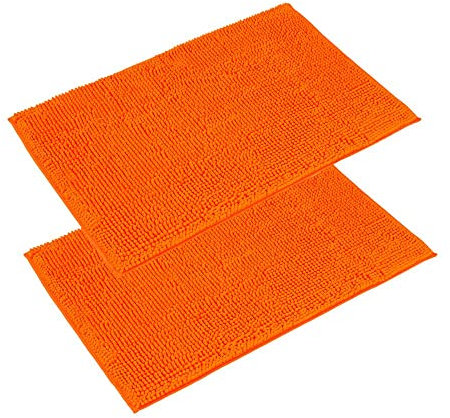 PANA® Badeteppich-Set 'Paris' (2er Pack / 50 x 80 cm) • Flauschige Duschvorleger für Badezimmer und WC • Chenille Badematten • Waschbare und rutschfeste Badvorleger • Farbe: Orange