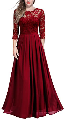 MIUSOL Women's Retro Floral Lace 3/4 Sleeve Wedding Bridesmaid Maxi Dress (XX-Large, Red)