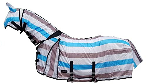 Stripes Design Horse Fly Rug Lightweight Combo Sheet with Free Fly Mask & Tail Cover Protection - Equestrian Rug for Competition Riding Outdoors Yards Fields (belly flap not Include)