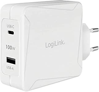 LogiLink GAN (nitruro de galio) Adaptador de Enchufe USB, 1 USB-C con PD (PowerDelivery) y 1 Puerto USB-A, protección contra sobrecorriente, sobretensión, Cortocircuito y sobrecalentamiento