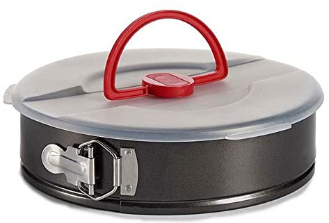 MGE - Tortiera Apribile con Cerniera di Forma Circolare - Teglia Rotonda da Forno con Rivestimento Antiaderente - Stampo da Forno per Biscotti in Acciaio - Teglia da Forno con Coperchio - 26 cm