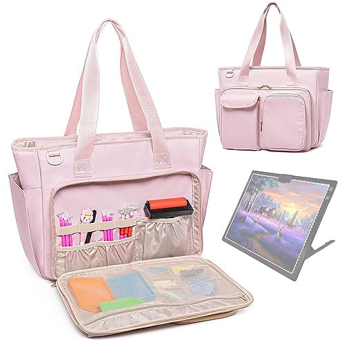 Fasrom Tragetasche für Diamantmalerei und A4 Licht Pad Leuchtkästen, Aufbewahrungstasche für A4 LED Licht Box und Diamant Kunstzubehör, Rosa