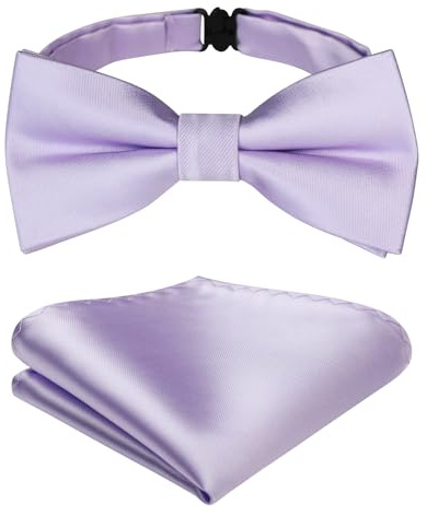 Enlision Bow Ties for Boys Solid Pre Tied Toddler Bow Tie Light Purple Adjustable Kids Bowtie with Pocket Square Set Lavender Boys Bowties 8-10