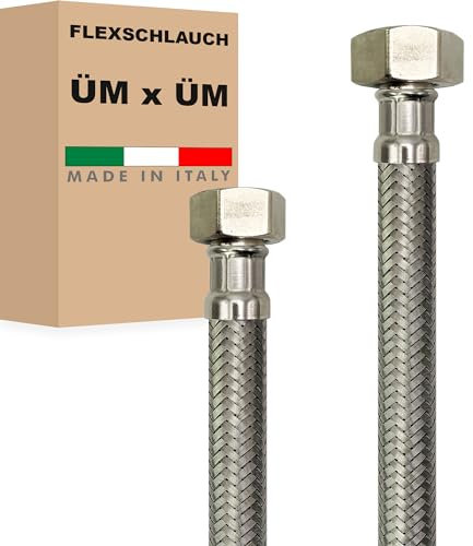 Flexschlauch DN19-3/4 Edelstahl Panzerschlauch Sanitär Hauswasserwerk - Made in Italy (3/4 ÜM x 1 ÜM, 30 cm)