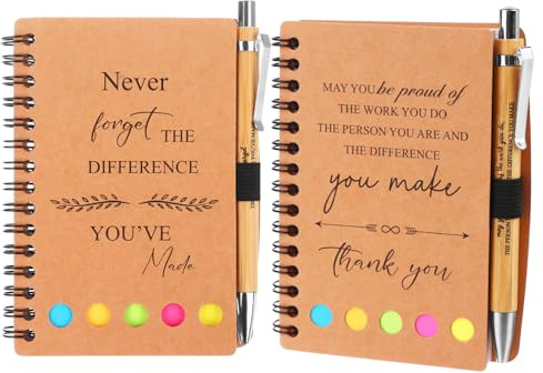 4 Pcs Thank You Appreciation Gift Inspirational Notebook Thank You Gifts Sticky Positive Spiral Notebook Journal with Note Notepad Motivational Bamboo Ballpoint Pen for Employee Colleague