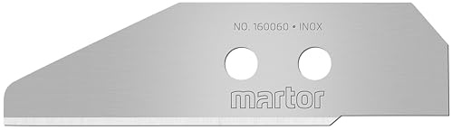 MARTOR 5 x Grande lame spéciale, Lame arrondi inoxydable, Lame de rechange Cutter, Affûtage sur 2 faces, Couteau de sécurité, longueur 66,5 mm, largeur 18,9 mm, Tranchant, Dans distributeur, No 160060