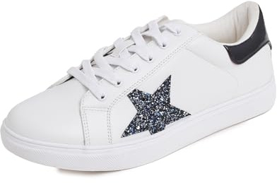 FEVERSOLE Sneakers i PU-läder med snören för kvinnor, färgglada, 8.5