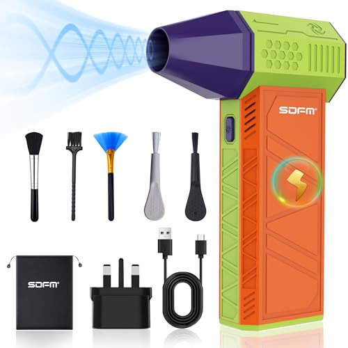 SDFM Powerful Compressed Air Duster-3 Gear Adjustable 130000RPM Electric Duster Good Replace can - Reusable no Canned for Computer Keyboard,Outdoors,Car,Home. (UK-X3 Max-Colorful)