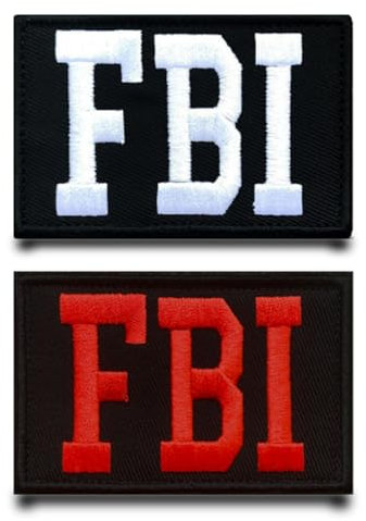 2 stycken svarta och röda FBI roliga lappar avtagbara lappar med kardborreband taktisk militär flagga patch applikation för basebollkeps ryggsäckar utomhus fickor jacka väst kläder