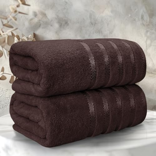 Casabella Bath Sheets - Luxury 2 Pack Bathsheet 90x180 cm - 100% Cotton Towels - Quick Dry Extra Large Bath Towel - Super Soft Highly Absorbent Jumbo Bath Sheet - Large Bathroom Towels - Brown