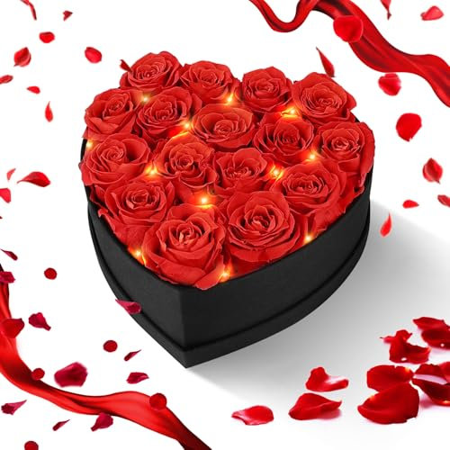 JUOIFIP Rosenbox Herz, 16 Infinity Rosen Ewige Rose, Geschenke FüR Mutter//Ehefrau/Freundin/Oma, Geburtstag, Valentinstag,Ewige Blume