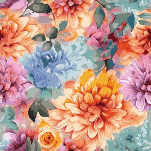 PROSUCO Vintage Floral Peel and Stick Wallpaper, Coral and Aqua Blooms, Self-Adhesive Removable Wallpaper Wall Stickers for Home Bedroom Cabinets Thicken 17.3 x 118