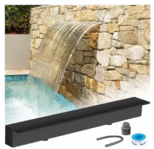 Kit de vertedero de cascada para piscina y estanques de jardín, decoración moderna de fuente, salida de cascada de acero inoxidable, empotrada en la pared, 140 cm de ancho