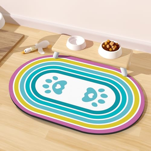 Alfombra Comedero Perro, Alfombra Absorbentes Comedero Gato y Perro, 51x30,5CM Fácil de Guardar Tapete para Comer Perros y Gatos, Esterilla de Goma Alimentar para Mascota con Múltiples Colores