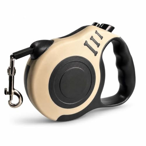 GNALIA Laisses Rétractables Pour Chiens 1 Pièce Beige 5M Système De Guidage Perfectionné Ergonomique Pour Animaux Jusqu'À 15Kg