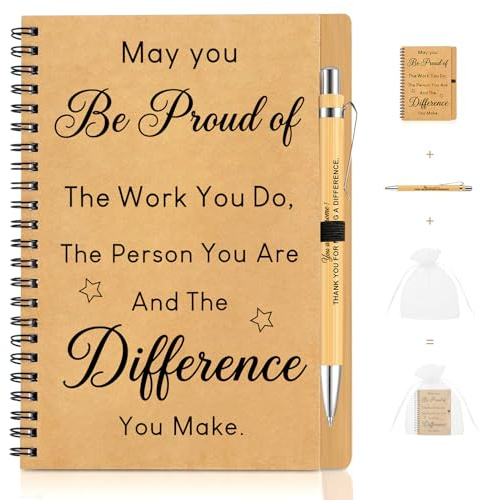 Kideerly Thank You Gift, Appreciation Notebook and Pen Set and Organza Bag,Thank You Gifts for Women,Thank You Teacher Gifts, Retirement Leaving Gifts for Colleagues Women Friends Nurse Worker Gift