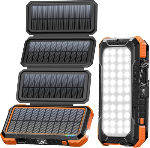 BLAVOR Solar Powerbank 20.000mAh Portátil Solar Cargador con 4 Paneles solares, batería Externa Impermeable al Aire Libre con 4 Puertos USB 18 W Cargador rápido QC 3.0 USB C Power Bank para teléfono