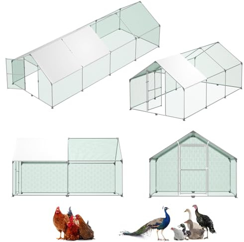 LZQ hönshus utomhus 3 x 8 x 2 m utomhuskapsling kycklingar galvaniserad stålram med tak och dörrlås, fjäderfähall PE-lock, kycklingbur för kaninfåglar små djur