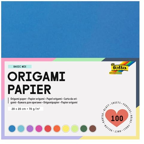 folia 8920 - Faltblätter 20 x 20 cm, 70 g/qm, 100 Blatt sortiert in 10 intensiven Farben - ideal zum Papierfalten und für andere kreative Bastelarbeiten
