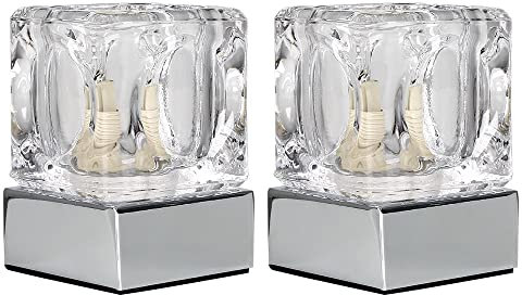 MiniSun | Modern Glass Ice Cube Touch Table Lamps with Chrome Bases | Table Lamps, Home Décor & Improvement Essential | Set of 2