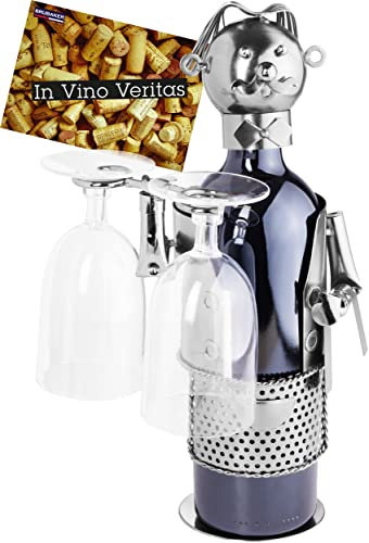 BRUBAKER - Porte-Bouteille de vin & Porte-Verres - Serveur/Sommelier - Sculpture en Métal - Carte de voeux INCL. - Idée Cadeau Originale