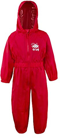 Metzuyan Childrens Waterproof Hooded Rain Puddlesuit Rainsuit All-in-One Outfit Set Red Size 3-4 Years
