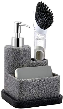 ZCCZ tvålpump med svamphållare och borsthållare, flytande handtvåldispenser, pumpset, köksdiskbänk, arrangör, hållare för svampborste, skrubb, avtagbar bricka