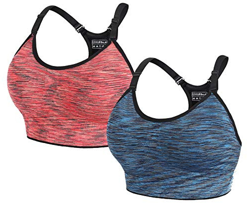 QXURkut 2 Pack Women Sports Bras, High Impact Seamless Wirefree Padded Yoga Bralette Running Workout Gym Top Bra with Adjustable Straps (Blue Orange, S)