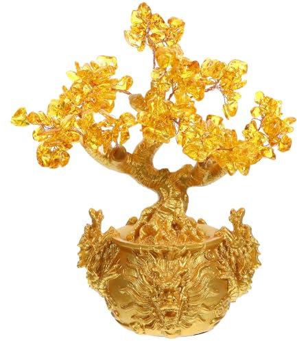 BESPORTBLE 25CM Kristall Geldbaum Feng Shui Edelstein Reichtum Baum Bonsai Glücksbaum mit Yuan Bao Barren für Reichtum Glück 2021 Chinesisches Neujahr Frühlingsfest Party Tischdeko Geschenke