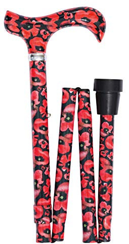Design Gehstock MOHNBLÜTE farbig, bunt, modisch, höhenverstellbar und faltbar, Derbygriff, Leichtmetall, Gummipuffer