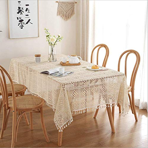 BMIDRUT Centrini rettangolari in pizzo beige in cotone all'uncinetto per decorazione da tavolo per matrimoni, casa, feste, 140 x 140 cm