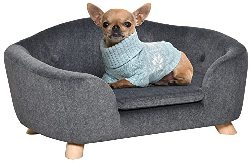 PawHut Cuccia per Cani di Taglia Piccola, Divanetto per Cani da Interno con Cuscino, 70x47x30cm, Grigio Antracite