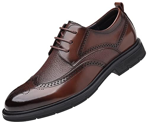 ANUFER Herr Äkta Läder Derby Brogue Formal Snörning Affärsbröllopsskor, Brun, 41 EU