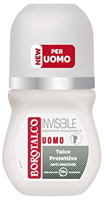 Borotalco, Deodorante Uomo Roll On Invisibile, Formula Senza Alcool con Talco Protettivo, Anti-Macchie, Profumo Muschiato, 72h di Efficacia - 1 Flacone da 50 ml