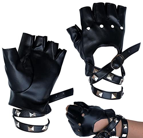Jomewory Guanti Punk - Guanti Senza Dita Neri Vuoti | Guanti Senza Dita in Pelle PU per Bambini, Sport all'Aria Aperta Ciclismo Guanti Mezze Dita per Prestazioni Cosplay per Ragazzi, Ragazze