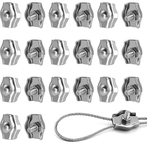 20 Pezzi Simplex M3 Morsetti per Filo Stendibiancheria, Morsetto Serracavo in Acciaio Inox 304 per Funi Metalliche per Funi Metalliche da 3mm Giardino, Cavi, Patio e Vele da Sole