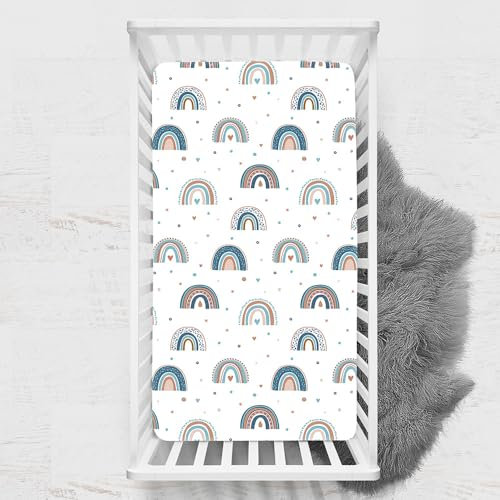 Odot Spannbettlaken für Kinderbett, Regenbogen Druck Kinderwagen Matratzenbezug, Weiche Babybett Spannbetttuch Stubenwagen Bezug, Beistellbett Spannbettlaken (weiß 2,60x120 cm)