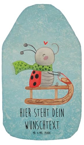 Mr. & Mrs. Panda Personalisierte Wärmflasche Smörle Rodeln - Personalisierte Geschenke, Schlittenfahren, Wärmflaschenbezug mit Namen, Winter,