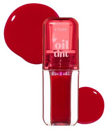 ETUDE Dear Darling Oil Tint #1 Real Cherry 4.2g | High Moisturizing and Strong Hydrating Lip Oil/Lip Gloss | Smooth and Moist Lips | Non-Sticky Lip Oil Tint For Dry Lips | K-beauty