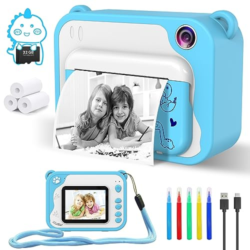 Kids Camera Toddler Camera Instant Print, 1080P Video, 32GB SD Card, Childrens Toy Easter Birthday Gifts for Boys Girls 3 4 5 6 7 8 9 10 11 12 Years Old