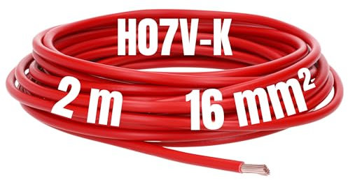 Kalitec 2 Meter H07V-K 16 mm² rot Verdrahtungsleitung I Aderleitung flexibel I Litze 16mm2 I Verdrahtung feindrätig I Einzelleitung Zählerschrank I Kabel eindrähtig für Schaltschrank