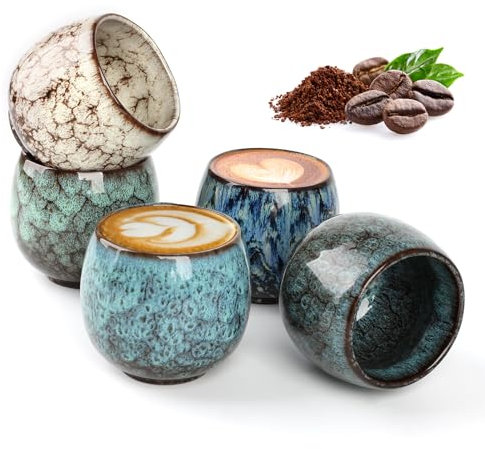 Espressotassen, 5 x 100ml espresso tassen set, Hochwertige Espresso Tassen aus Steingut, Dickwandig Keramik Espressotassen ideal für Espresso,Mokka,Macchiato, Tee, Perfekt Geschenk für Frauen Männer