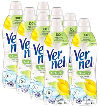 VERNEL Naturals veganer Weichspüler Ylang Ylang & Süßgras 8x 37 WL (296 Waschladungen), Wäscheduft mit 99% Inhaltsstoffen natürlichen Ursprungs, ohne Mikroplastik, recycelbar
