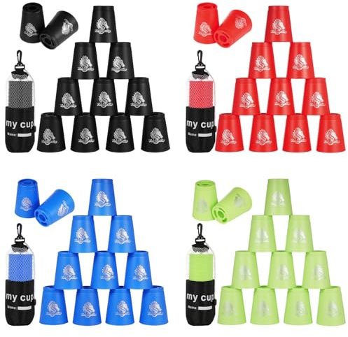 48 Stück Sport-Stapelbecher, Sport gkeits-Trainingsspiel für Herausforderungswettkämpfe, Stapelbecher aus Kunststoff, klassisches Familienspiel für Kinder und Erwachsene, Rot+Blau+Grün+Schwarz