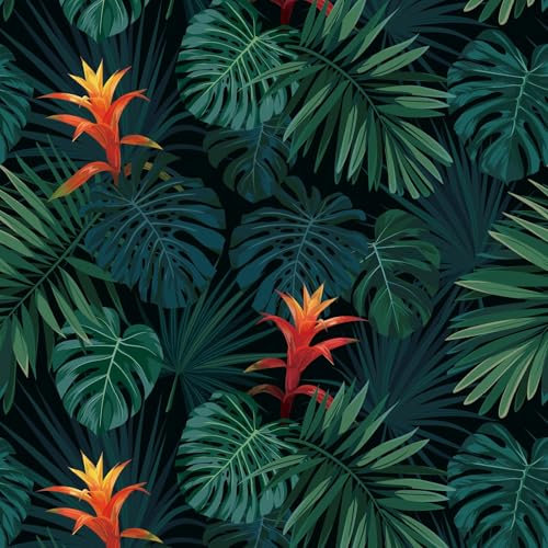 Yullpaper Grüne Dschungel Tapete Klebefolie Möbel Tapeten Wohnzimmer Schlafzimmer Selbstklebende Tapete Blätter Blumen Mustertapete Grün Schrank Folie Selbstklebend Möbelfolie Grün 44,5cm x 260cm