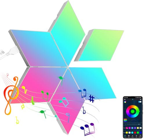 HaoDrisk LED Gaming Pared Luces 6 pcs Gamer RGB Panel — Lampara Pared Sincronización de Música Rombos Wall Paneles Smart Habitacion Decoracion Pared Lamparas