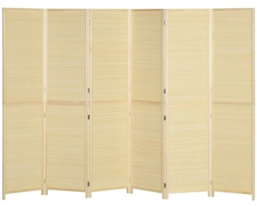 HOMCOM Paravento interno in bambù 6 pannelli 270 x 180 cm divisorio divisorio pieghevole - naturale