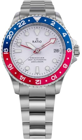 RATIO FreeDiver Dive Watch Sapphire Crystal GMT Rotating Bezel Automatic Diver Watch 200M Water Resistant Diving Watch for Men (White/Pepsi)